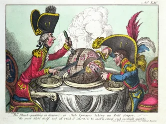 Pudding śliwkowy w niebezpieczeństwie, 1805 (kolorowy grawerunek) (patrz także 152999)